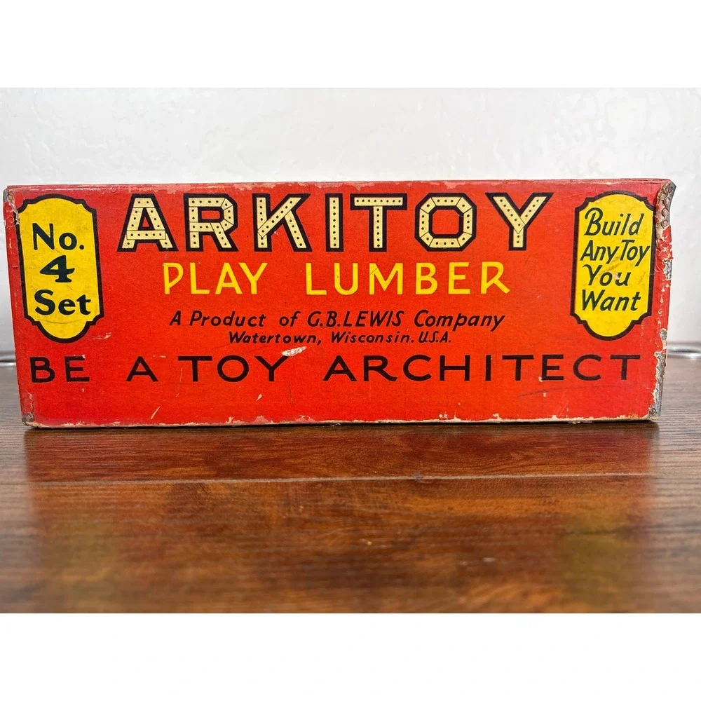 Vintage‎ Arkitoy Play Lumber No 4 Set GB Lewis Wood Construction Toy 1920s Box